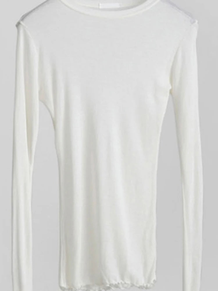 High Quality Plain T Shirt Women Elastic Basic T-shirts Female Casual Tops Long Sleeve Sexy Thin T-shirt see through