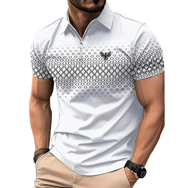 Men's Zip Polo Golf Shirt Sports & Outdoor Casual Quarter Zip Short Sleeve Fashion Streetwear Check Spring & Summer Zip Polo