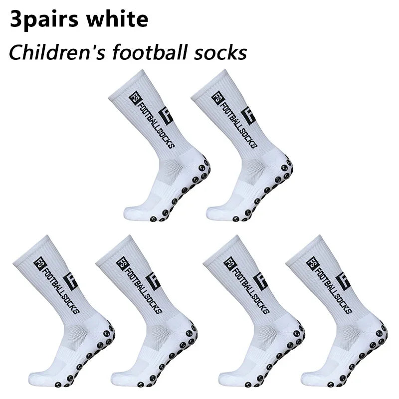 3 pairs New children and youth sports breathable soccer socks square silicone non-slip grip football socks