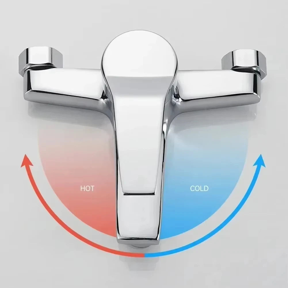 Zinc Alloy Basin Faucets Chrome Wall Mounted Hot Cold Water Dual Spout Mixer Tap For Bathroom Splitter Bath Shower Basin