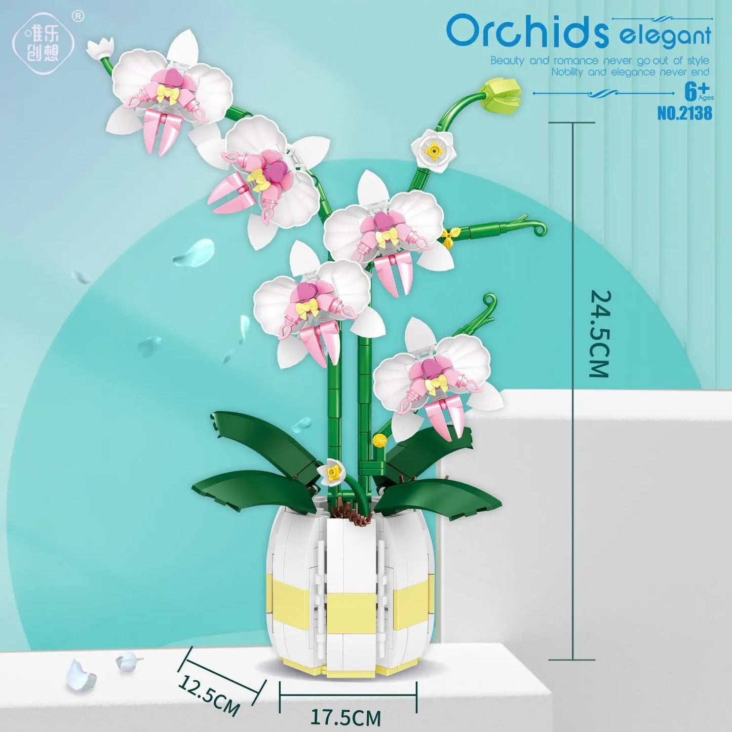 Orchideen-Bausteine, Blumen, Wohnaccessoire für Erwachsene, Botanische Sammlung, Geschenkidee zum Valentinstag (606 Teile)