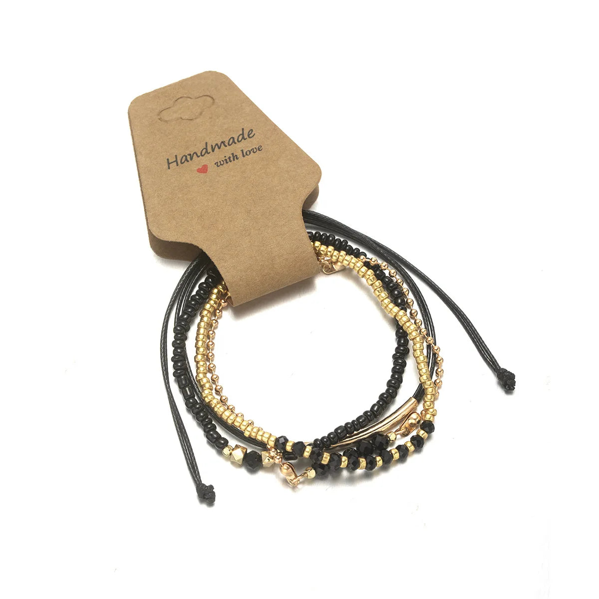 Handmade Black Glass Stone Bracelet Set For Women Simple Braided Rope Beads Chain Bangle Female Fashion Jewelry Accessories