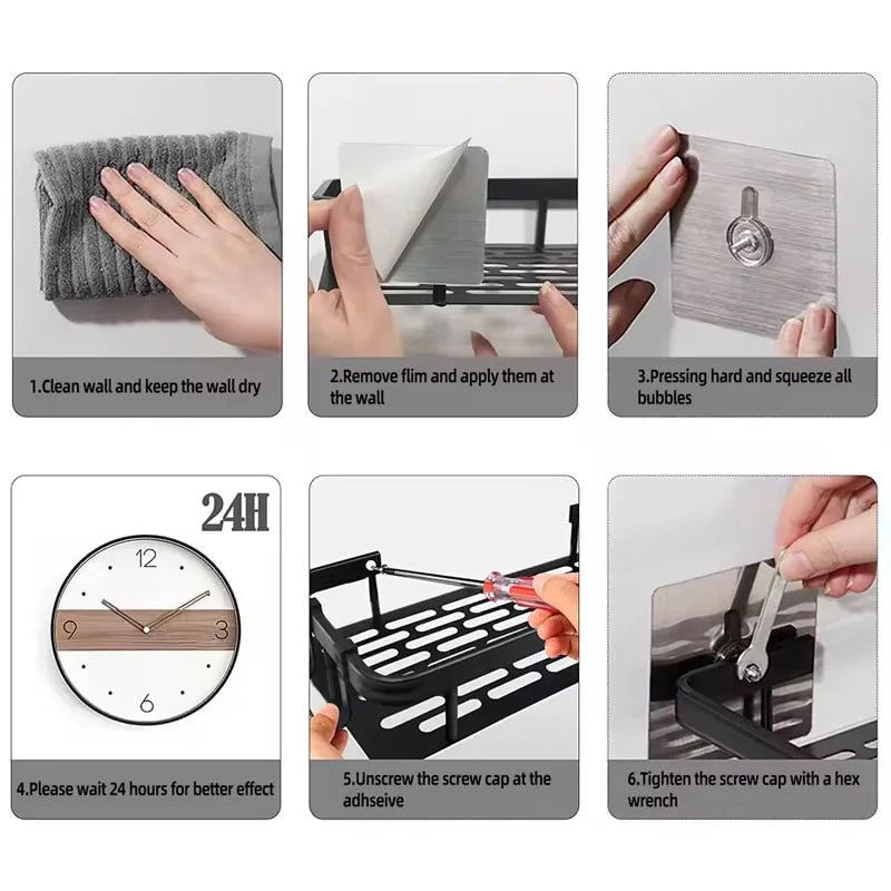 1/2/3pcs No Drill Wall Bathroom Shelf Aluminum Alloy Shampoo Rack Makeup Storage Organizer Shower Shelf Bathroom Accessories