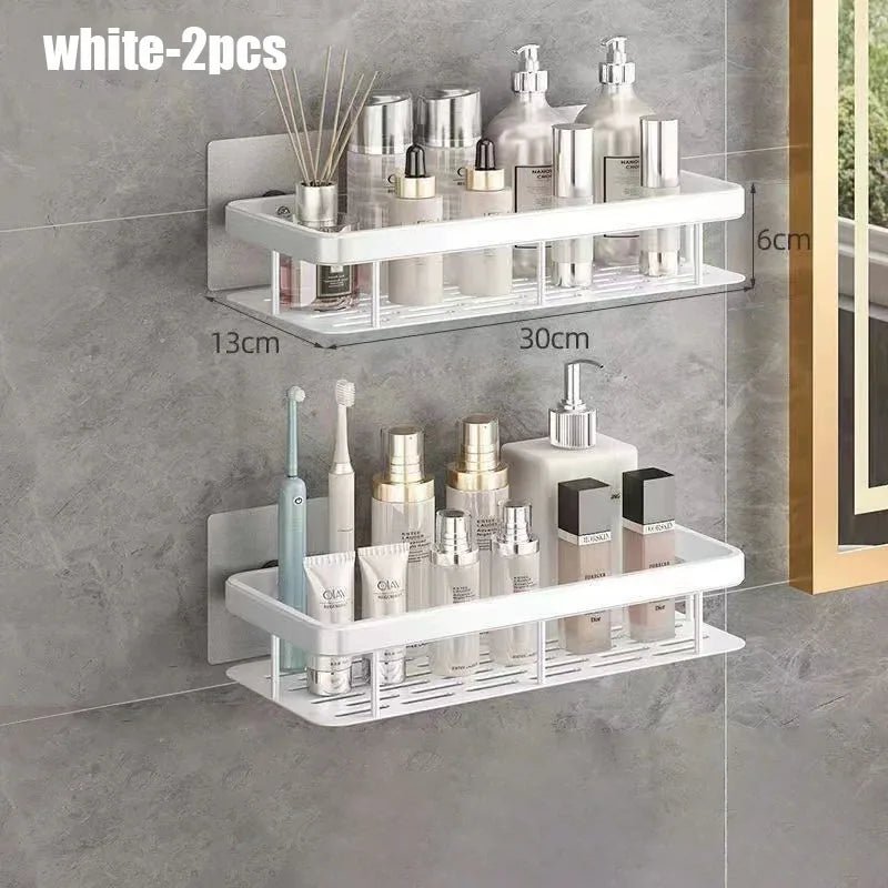 1/2/3pcs No Drill Wall Bathroom Shelf Aluminum Alloy Shampoo Rack Makeup Storage Organizer Shower Shelf Bathroom Accessories