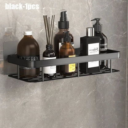 1/2/3pcs No Drill Wall Bathroom Shelf Aluminum Alloy Shampoo Rack Makeup Storage Organizer Shower Shelf Bathroom Accessories