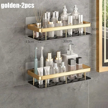 1/2/3pcs No Drill Wall Bathroom Shelf Aluminum Alloy Shampoo Rack Makeup Storage Organizer Shower Shelf Bathroom Accessories