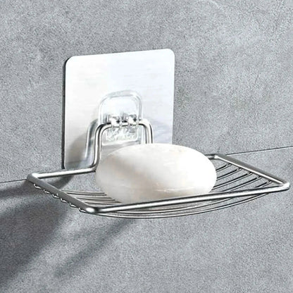 1PC-Stainless Steel Soap Rack Punch-free Nail-free Bathroom Single Layer Drain Wall Hanging Sucker Soap Box Light Luxury Shelf