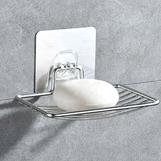 1PC-Stainless Steel Soap Rack Punch-free Nail-free Bathroom Single Layer Drain Wall Hanging Sucker Soap Box Light Luxury Shelf