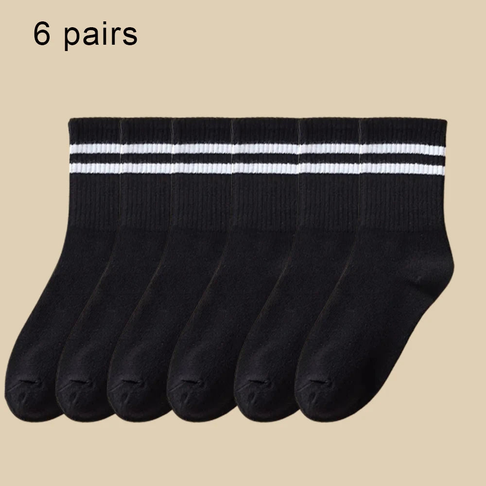 3/6 Pairs  Women Mid-Tube Socks Solid Colour Autumn Winter Breathable Comfortable Sport Sweat Absorbent Man And  Women's Socks