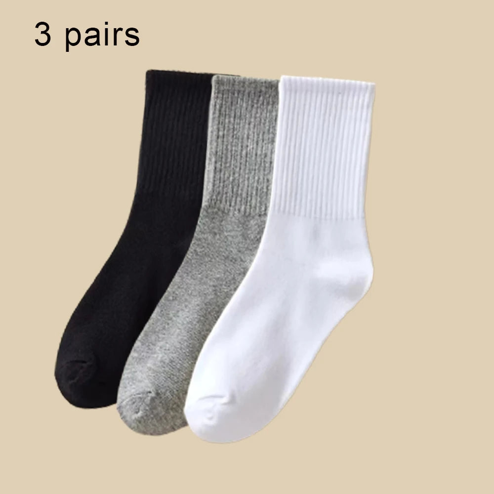 3/6 Pairs  Women Mid-Tube Socks Solid Colour Autumn Winter Breathable Comfortable Sport Sweat Absorbent Man And  Women's Socks
