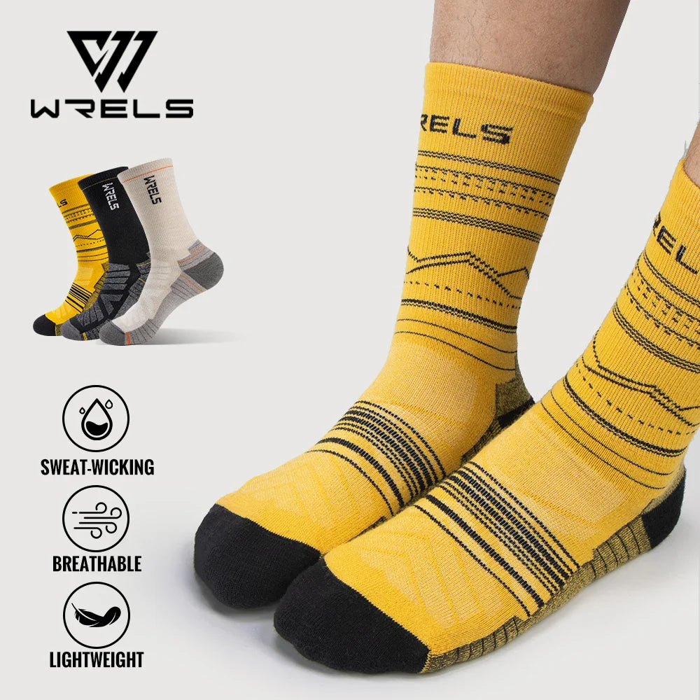 WRELS Merino Wool Socks Hiking Running Socks Soft Lightweight Shock Absorption Damping Mid-Calf Breathable Ankle Cycling Socks