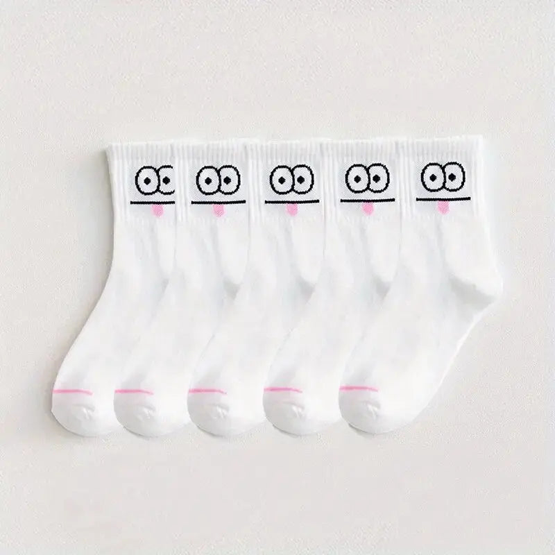 5/10 Pairs Women's Cute Expression Printed Ankle Socks Comfort Interesting Spring Autumn Medium Tube Sock Girls' Short Socks