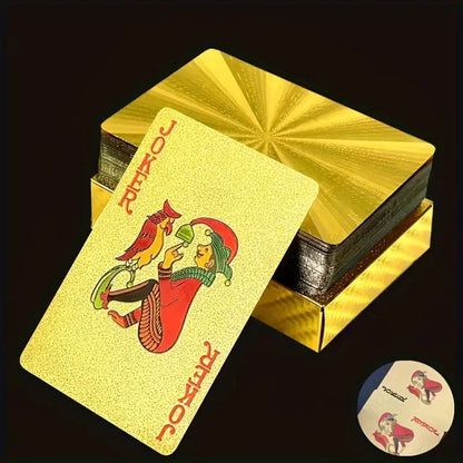 55pcs Golden Playing Entertain Cards Gold Foil Pokers Set Magic Cards 24K Gold Plastic Foil Pokers Durable Waterproof Cards