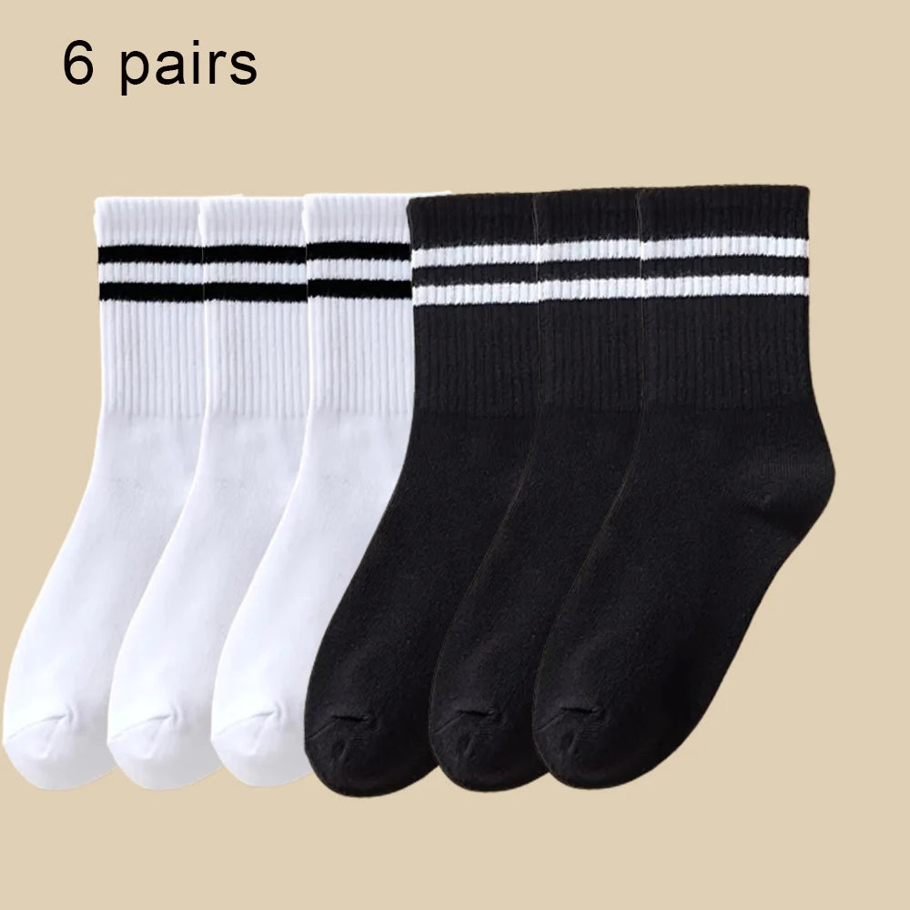 3/6 Pairs  Women Mid-Tube Socks Solid Colour Autumn Winter Breathable Comfortable Sport Sweat Absorbent Man And  Women's Socks