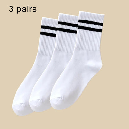 3/6 Pairs  Women Mid-Tube Socks Solid Colour Autumn Winter Breathable Comfortable Sport Sweat Absorbent Man And  Women's Socks