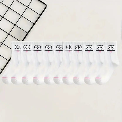 5/10 Pairs Women's Cute Expression Printed Ankle Socks Comfort Interesting Spring Autumn Medium Tube Sock Girls' Short Socks