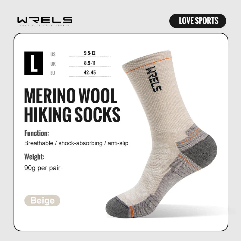 WRELS Merino Wool Socks Hiking Running Socks Soft Lightweight Shock Absorption Damping Mid-Calf Breathable Ankle Cycling Socks