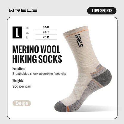 WRELS Merino Wool Socks Hiking Running Socks Soft Lightweight Shock Absorption Damping Mid-Calf Breathable Ankle Cycling Socks