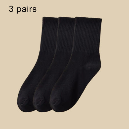 3/6 Pairs  Women Mid-Tube Socks Solid Colour Autumn Winter Breathable Comfortable Sport Sweat Absorbent Man And  Women's Socks