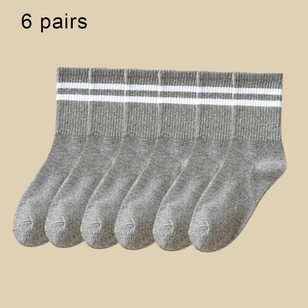 3/6 Pairs  Women Mid-Tube Socks Solid Colour Autumn Winter Breathable Comfortable Sport Sweat Absorbent Man And  Women's Socks