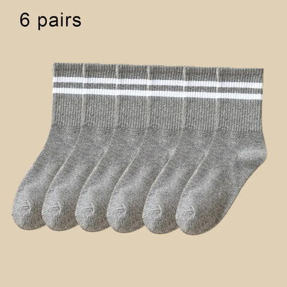 3/6 Pairs  Women Mid-Tube Socks Solid Colour Autumn Winter Breathable Comfortable Sport Sweat Absorbent Man And  Women's Socks