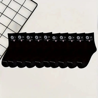 5/10 Pairs Women's Cute Expression Printed Ankle Socks Comfort Interesting Spring Autumn Medium Tube Sock Girls' Short Socks