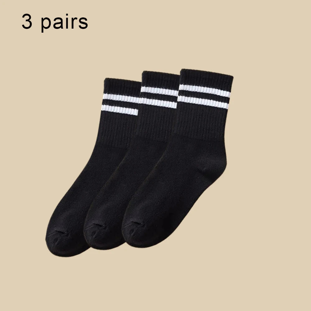 3/6 Pairs  Women Mid-Tube Socks Solid Colour Autumn Winter Breathable Comfortable Sport Sweat Absorbent Man And  Women's Socks