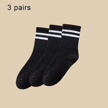 3/6 Pairs  Women Mid-Tube Socks Solid Colour Autumn Winter Breathable Comfortable Sport Sweat Absorbent Man And  Women's Socks