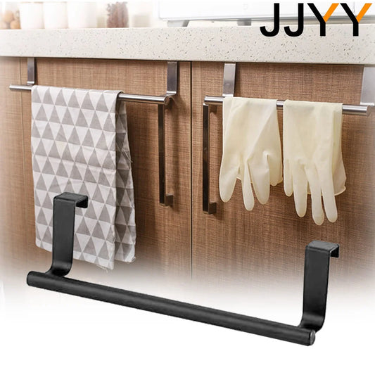 JJYY Stainless Steel Towel Bar Holder Kitchen Cabinet Cupboard Door Hanging Rack Bathroom Door Kitchen Storage Hanger