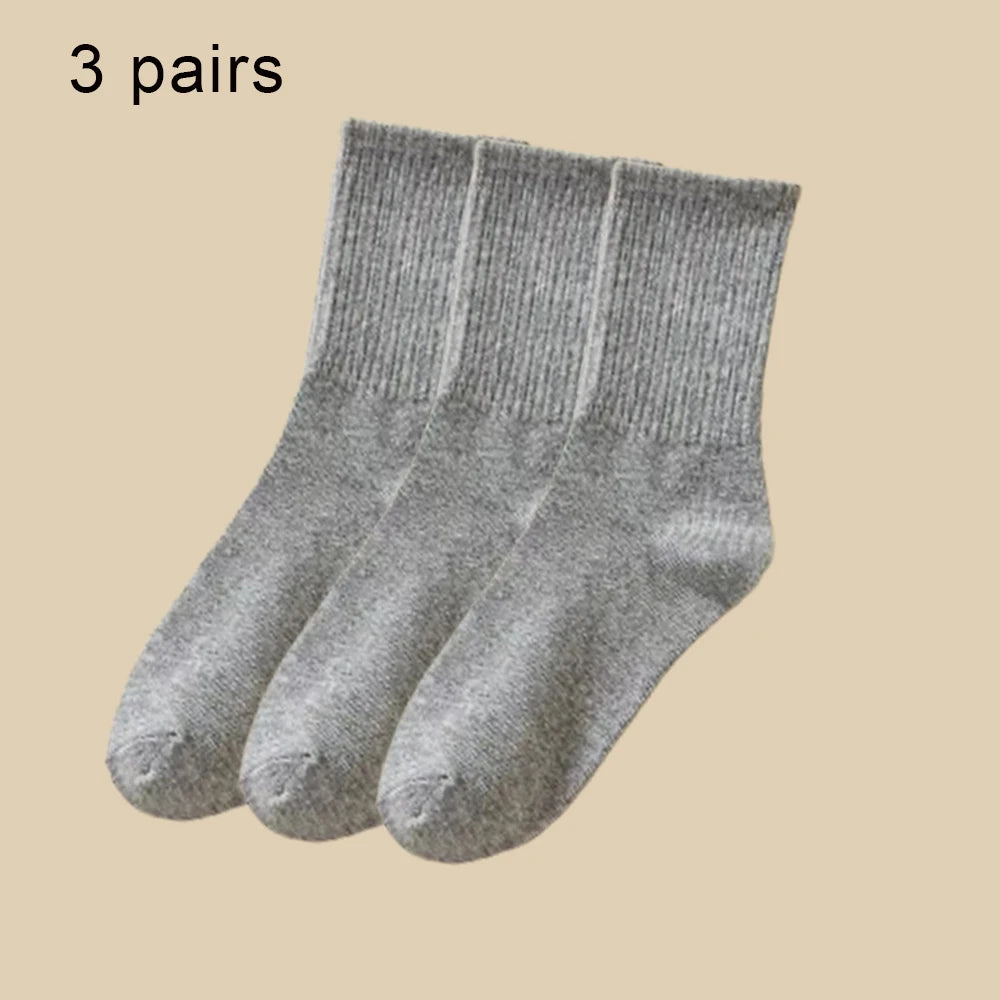 3/6 Pairs  Women Mid-Tube Socks Solid Colour Autumn Winter Breathable Comfortable Sport Sweat Absorbent Man And  Women's Socks