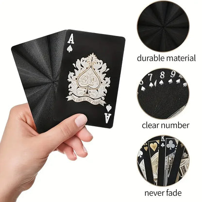 55pcs Golden Playing Entertain Cards Gold Foil Pokers Set Magic Cards 24K Gold Plastic Foil Pokers Durable Waterproof Cards