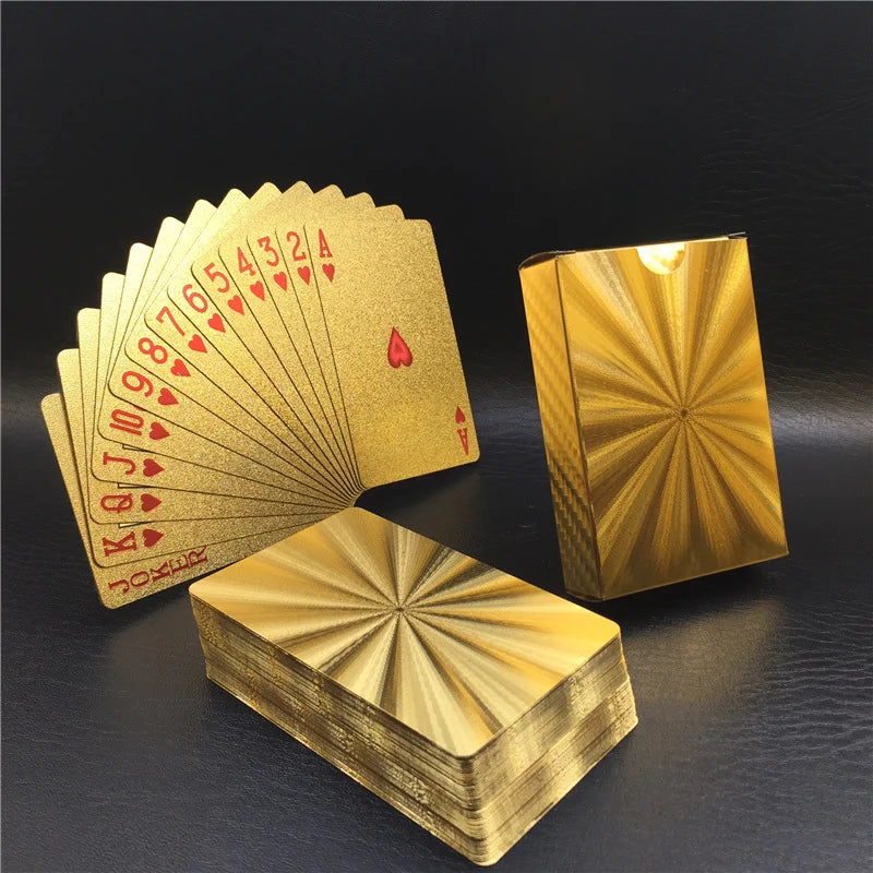 55pcs Golden Playing Entertain Cards Gold Foil Pokers Set Magic Cards 24K Gold Plastic Foil Pokers Durable Waterproof Cards