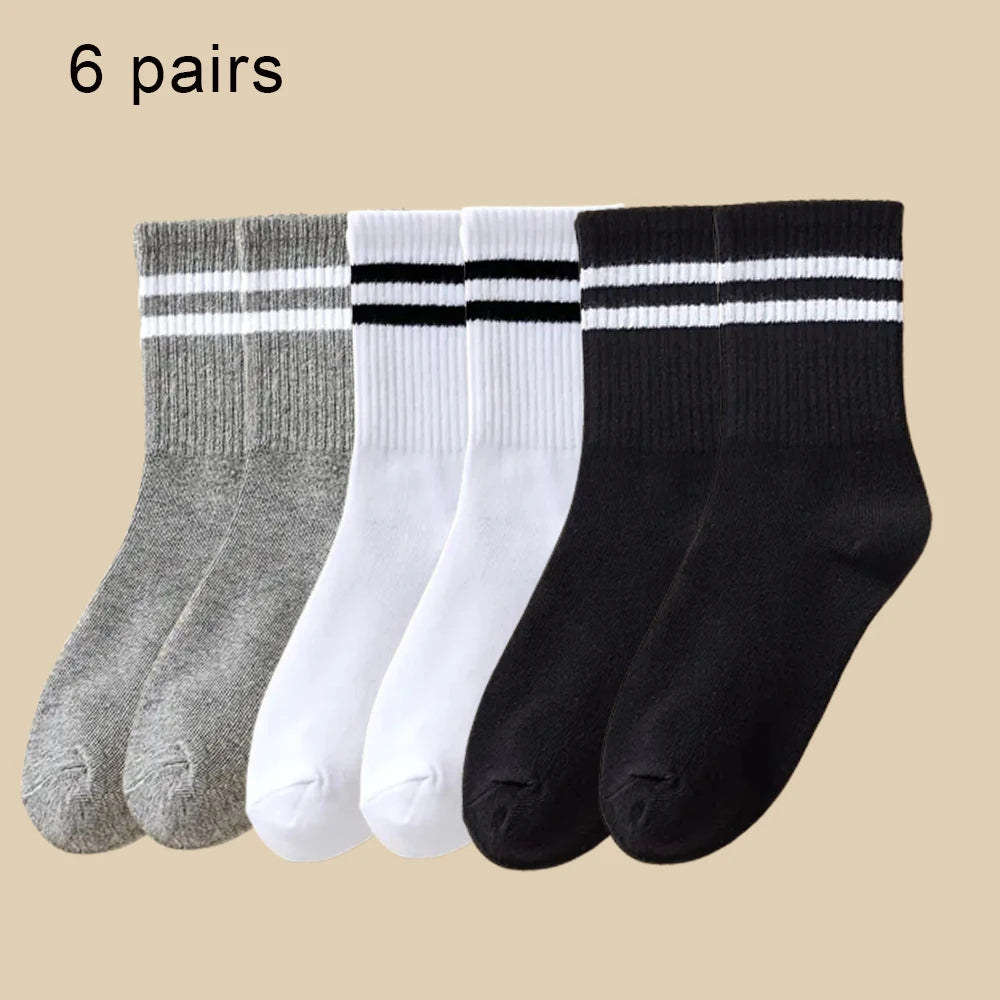 3/6 Pairs  Women Mid-Tube Socks Solid Colour Autumn Winter Breathable Comfortable Sport Sweat Absorbent Man And  Women's Socks