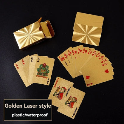 55pcs Golden Playing Entertain Cards Gold Foil Pokers Set Magic Cards 24K Gold Plastic Foil Pokers Durable Waterproof Cards