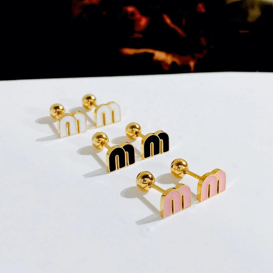 IFYOUOO Stainless Steel Letter M Stud Earrings for Women Fashion Jewelry Delicate Cute Tiny Earrings Gift
