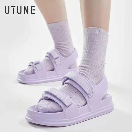 UTUNE Fashion Patch Women's Sandals Summer Comfortable Platform Shoes Beach Outside Purple Slides Thick Sole Non-slip Slippers