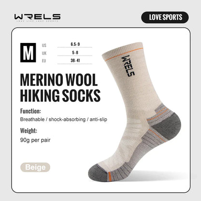 WRELS Merino Wool Socks Hiking Running Socks Soft Lightweight Shock Absorption Damping Mid-Calf Breathable Ankle Cycling Socks