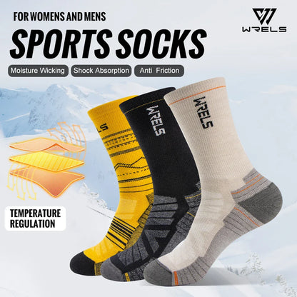 WRELS Merino Wool Socks Hiking Running Socks Soft Lightweight Shock Absorption Damping Mid-Calf Breathable Ankle Cycling Socks