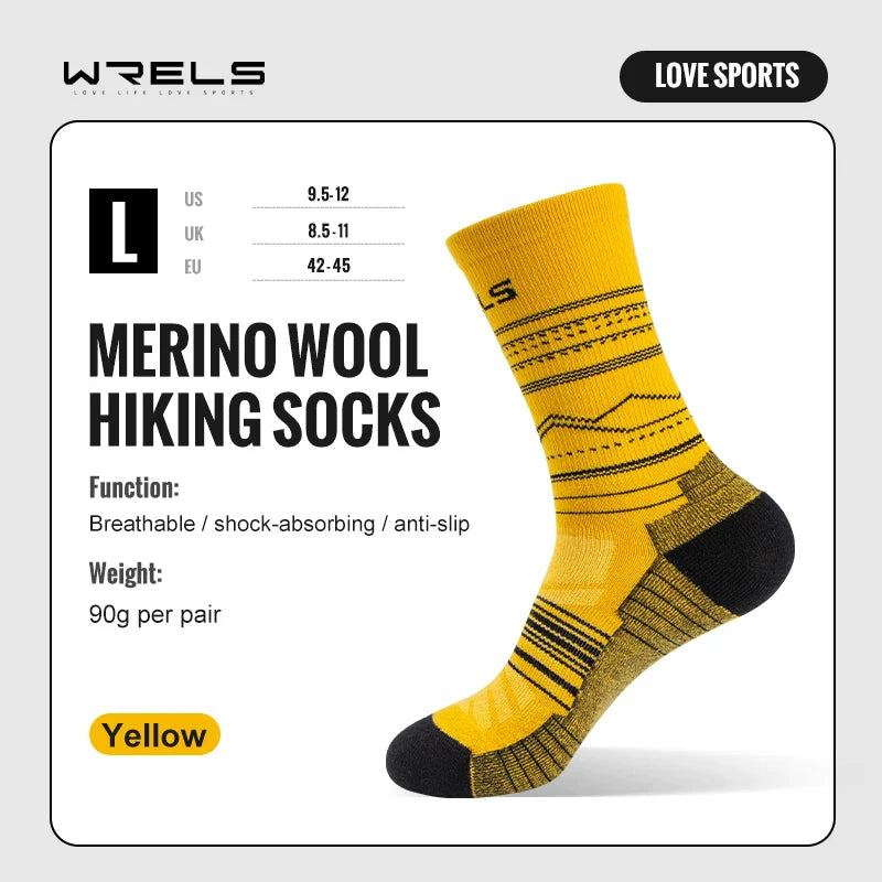 WRELS Merino Wool Socks Hiking Running Socks Soft Lightweight Shock Absorption Damping Mid-Calf Breathable Ankle Cycling Socks