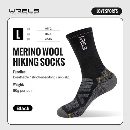 WRELS Merino Wool Socks Hiking Running Socks Soft Lightweight Shock Absorption Damping Mid-Calf Breathable Ankle Cycling Socks