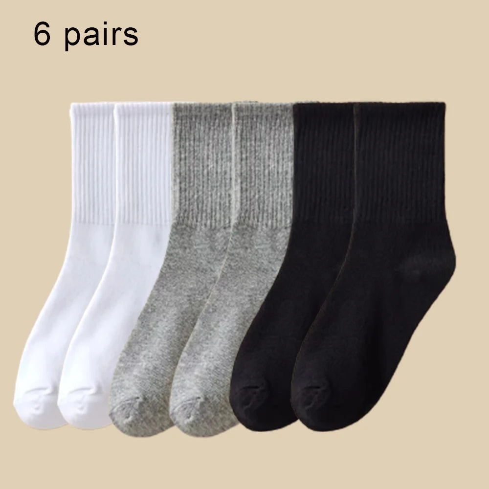 3/6 Pairs  Women Mid-Tube Socks Solid Colour Autumn Winter Breathable Comfortable Sport Sweat Absorbent Man And  Women's Socks