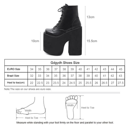 Gdgydh Women's Y2K Style Short Boots Square Closed Toe Lace Up Platform Boots High Chunky Heels Fashion Solid Color Shoes