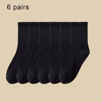3/6 Pairs  Women Mid-Tube Socks Solid Colour Autumn Winter Breathable Comfortable Sport Sweat Absorbent Man And  Women's Socks