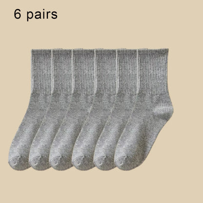 3/6 Pairs  Women Mid-Tube Socks Solid Colour Autumn Winter Breathable Comfortable Sport Sweat Absorbent Man And  Women's Socks