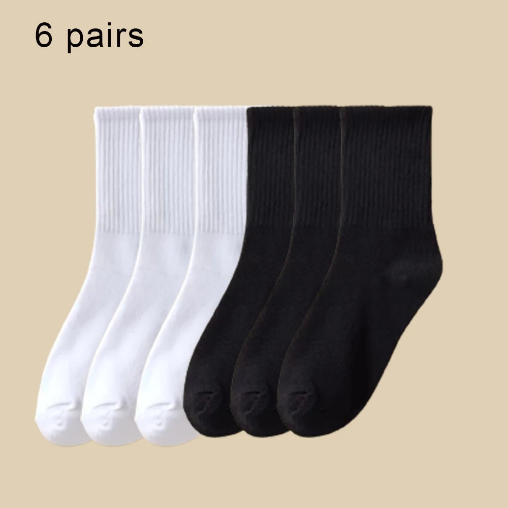3/6 Pairs  Women Mid-Tube Socks Solid Colour Autumn Winter Breathable Comfortable Sport Sweat Absorbent Man And  Women's Socks