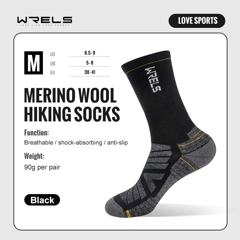 WRELS Merino Wool Socks Hiking Running Socks Soft Lightweight Shock Absorption Damping Mid-Calf Breathable Ankle Cycling Socks