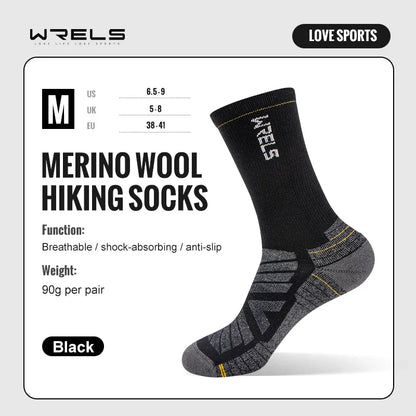 WRELS Merino Wool Socks Hiking Running Socks Soft Lightweight Shock Absorption Damping Mid-Calf Breathable Ankle Cycling Socks