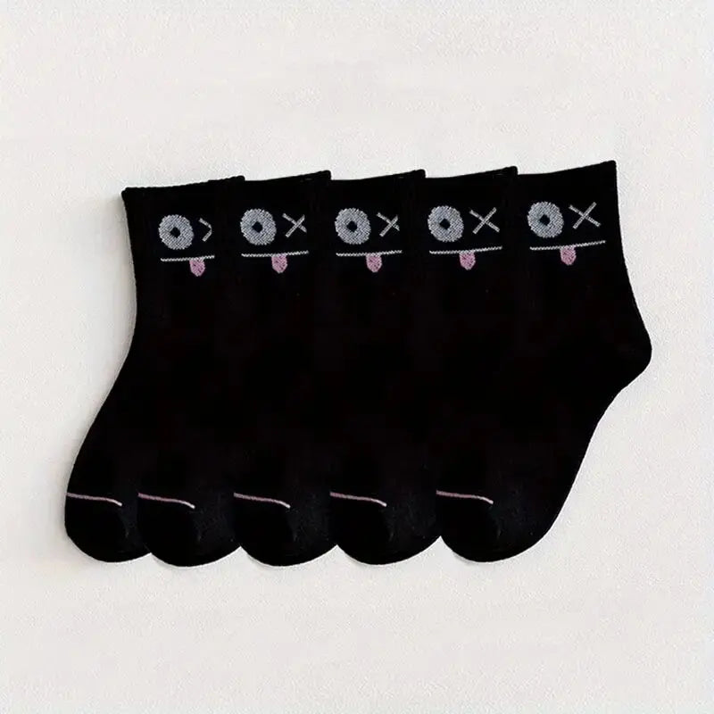 5/10 Pairs Women's Cute Expression Printed Ankle Socks Comfort Interesting Spring Autumn Medium Tube Sock Girls' Short Socks