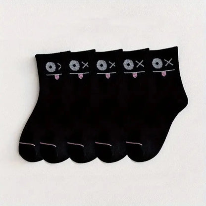 5/10 Pairs Women's Cute Expression Printed Ankle Socks Comfort Interesting Spring Autumn Medium Tube Sock Girls' Short Socks