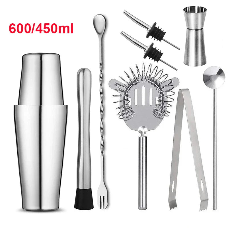 1/6/9/11pcs Boston Shaker Professional Stainless Steel Bartender Wine Cup Cocktail Mixer Martini Cocktail Shaker Bar Set